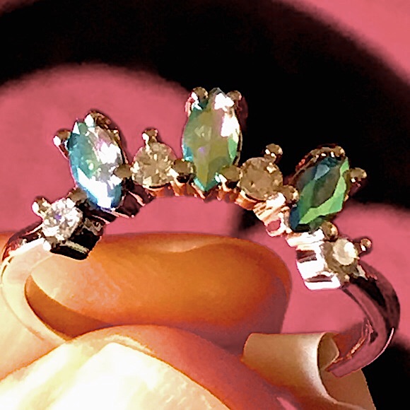 Iridescent Lagoon Gemstone Ring Rhodium Plated Size 5 By Fragrant Jewels 12$